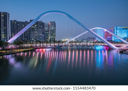 City night skyline of Nansha District, Guangzhou, China