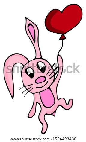 Vector greeting card for Valentine's day with a cute hare and a heart. Great card for lovers. Vector illustration isolated on white.