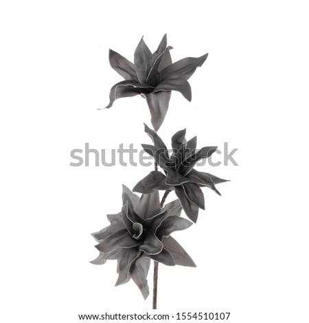 Unusual handmade flower made of artificial materials, on a white background.