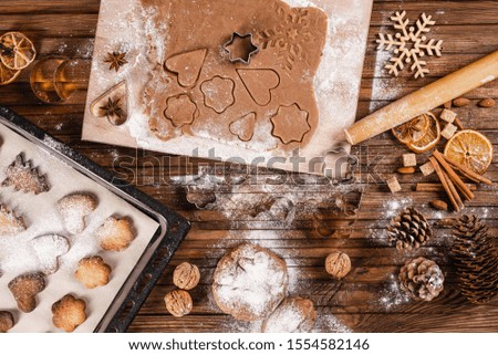 Christmas homemade traditions. Making Christmas festive homemade cookie dough. Top view.