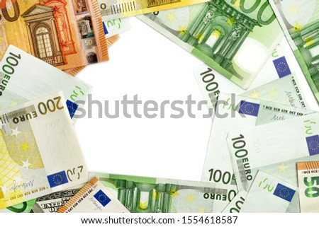 Banknote european cash. Falling money on whote isolated backgrou