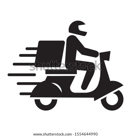 Express Ground Postal Service by Scooter Concept, Courier Service Man Vector Icon Design Royalty-Free Stock Photo #1554644990
