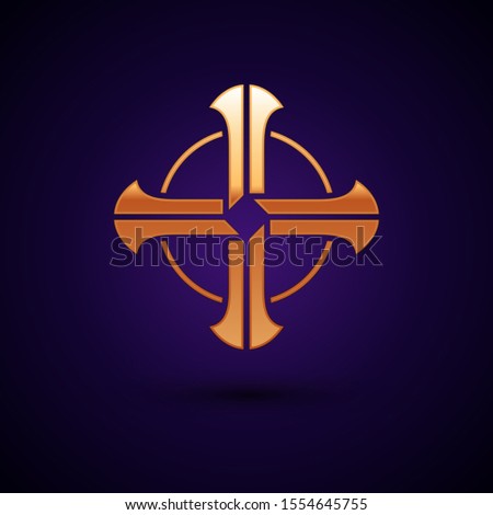 Gold Celtic cross icon isolated on dark blue background. Happy Saint Patricks day.  Vector Illustration