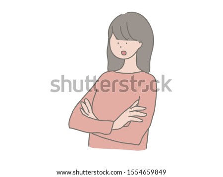 Illustration of an angry woman with arms folded.
