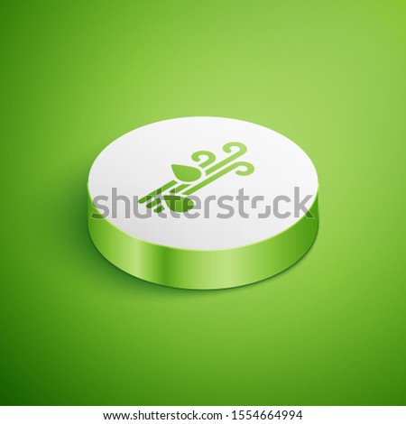 Isometric Wind and rain icon isolated on green background. Windy weather. White circle button. Vector Illustration