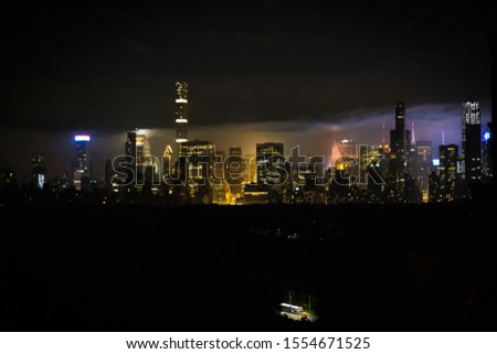 New York Sky line with Central Park at night after fireworks