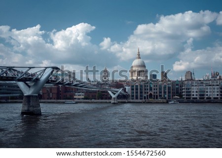 View of River Thames, Millennium Bridge and St. Paul’s Cathedral, London.
