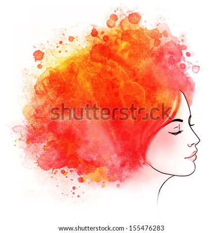 Autumn pretty girl. Profile view. Watercolor illustration.