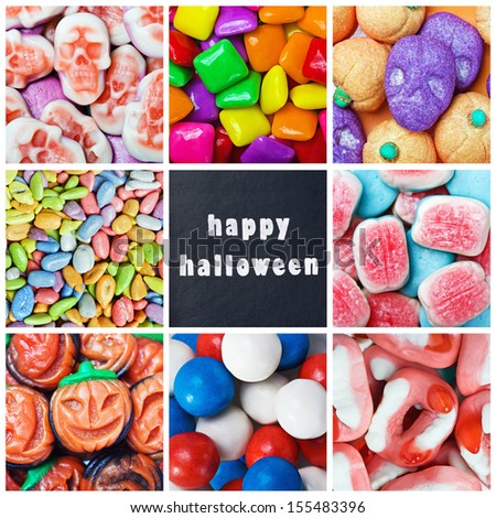 colorful collage of various candies and Swets halloween
