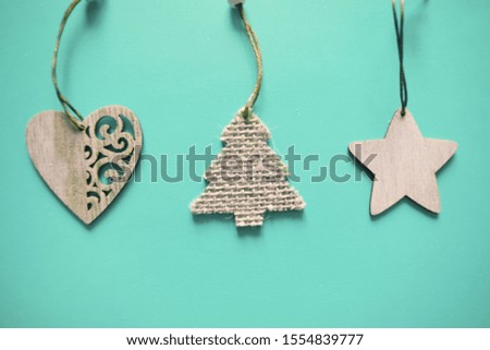Christmas decoration against light background, top view, copy space. Conception Christmas and New Year.