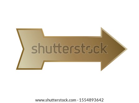 Gold vintage arrow isolated on white background. Golden retro navigation sign vector illustration. Right direction hand for print or web materials. Gradient pointer image.