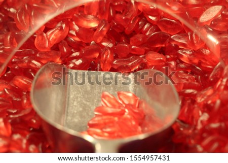 Red Lips Shaped Sweets and Metal Scoop at a Pick and Mix Candy Store