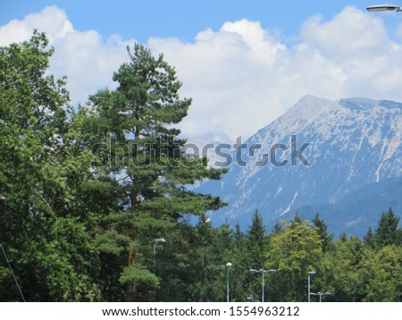 Julian Alps mountains landscape with nature background in Slovenia. 