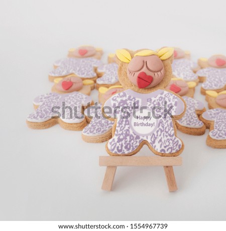 Birthday cookie for children's party decorated with sugar paste