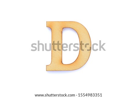 Alphabet letter wooden font with shadow isolated over white background. English flat wood character D.