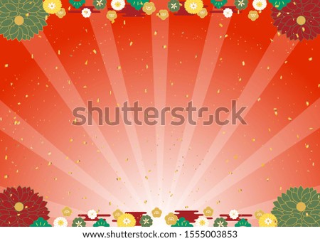 Japanese New Year background  rising sun effect line and flowers