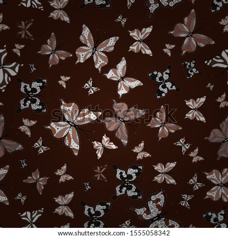 Vector vintage hand drawn of beautiful colorful butterflies on a white, beige and brown background. Vector illustration. Fashion cute fabric design.