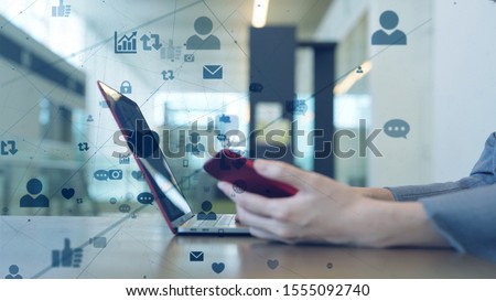 Social networking service concept. communication network. Royalty-Free Stock Photo #1555092740