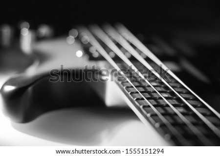 bass guitar closeup . black and white