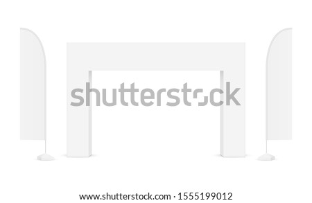Outdoor event rectangular arch with advertising flags isolated on white background. Vector illustration Royalty-Free Stock Photo #1555199012