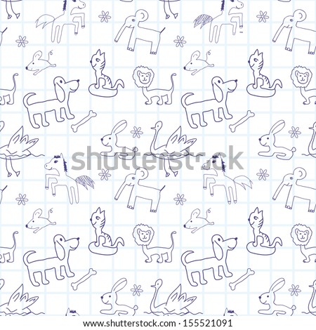 Seamless doodle pattern. Child drawing style 