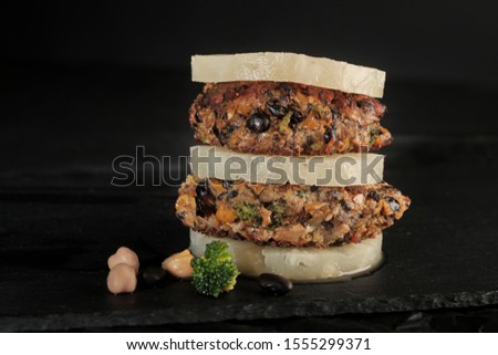 Veggie vegan portabello black bean chickpea burger