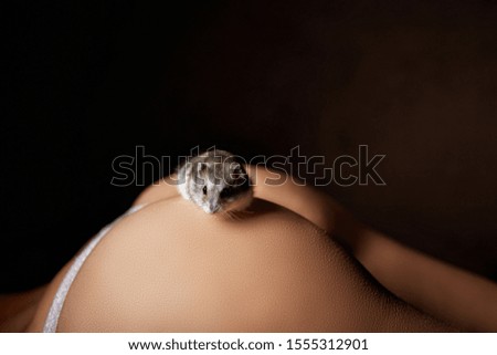 Mouse sitting on the buttocks of a girl