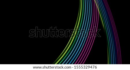 magenta, blue and green light dynamics lines on a black background 	