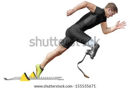 Explosive start of athlete with handicap. Isolated version Royalty-Free Stock Photo #155535671