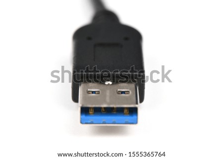 Smiles USB abstraction. Closeup USB cable isolated on white. Selective focus. Shallow depth of field. High resolution photo. Full depth of field.