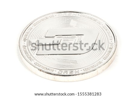Face of the crypto currency silver dash isolated on white background. High resolution photo. Full depth of field.
