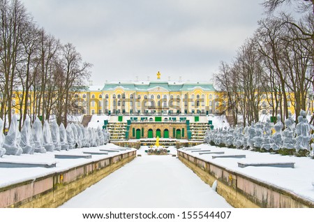 Grand cascade in Pertergof, Saint-Petersburg, Russia Royalty-Free Stock Photo #155544407