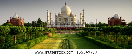 Taj Mahal from the garden side, sunset Royalty-Free Stock Photo #155549777
