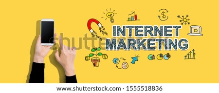 Internet marketing with person using a white smartphone