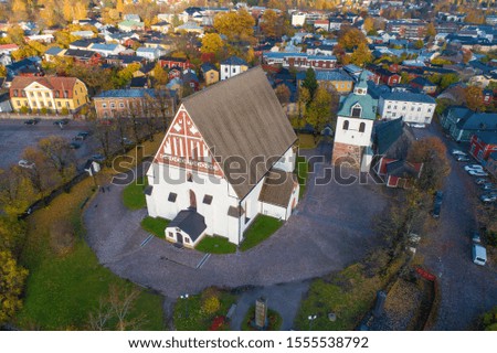Top view of the old Lutheran Cathedral in October afternoon (aerial photography). Porvoo, Finland