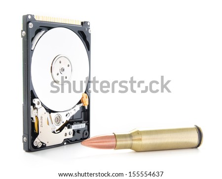 Hard drive and a bullet representing conceptual data protection