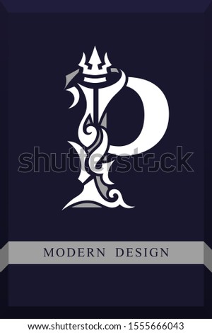 Elegant Capital letter P. Graceful Royal Style. Creative Calligraphic Beautiful Logo. Vintage Drawn Emblem for Book Design, Brand Name, Business Card, Restaurant, Boutique, Hotel. Vector illustration