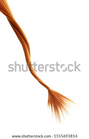 Red twisted hair on white background, isolated. Looks like animal tail