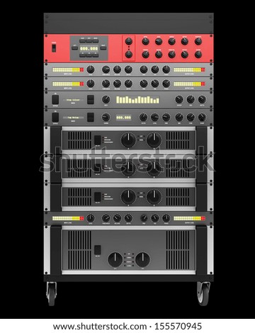 audio effects processors in a rack isolated on black background