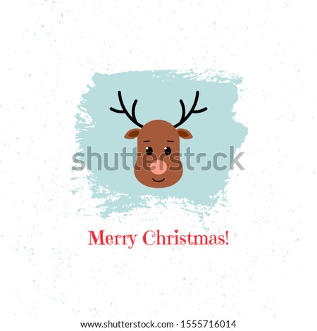 Christmas deer on blue background with text, Christmas card. Vector illustration. For using on posters, banners, invitations, greeting cards, web design, interior for printing on clothes, cups, plates