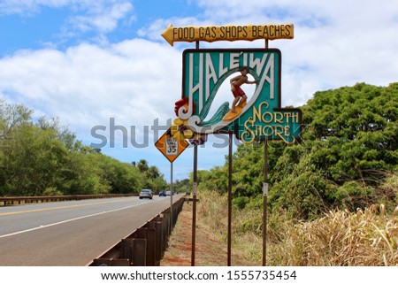 North Shore, Oahu Hawaii Haleiwa Sign  Royalty-Free Stock Photo #1555735454