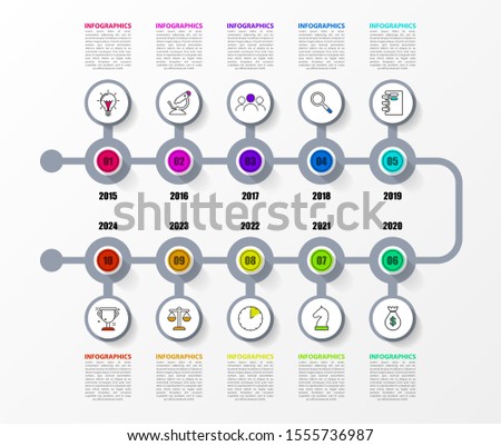 Infographic design template. Creative concept with 10 steps. Can be used for workflow layout, diagram, banner, webdesign. Vector illustration