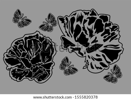flower and butterfly black and white drawing