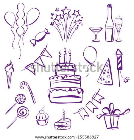  birthday party set silhouette vector illustration  sketch