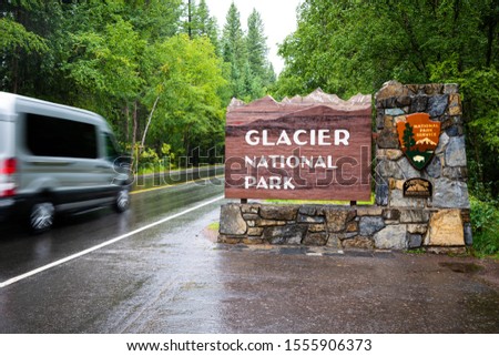 Glacier National Park Entrance Sign. Glacier National Park, Montana, USA.
