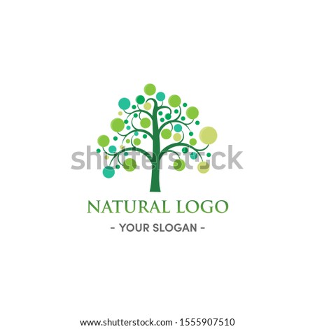 Green tree logo with abstract leaf and branch use for natural symbol and eco company