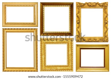 collection of vintage gold picture frame isolated on white
