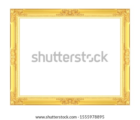 Gold antique picture frame isolated on white background.
