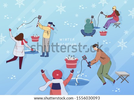 Exciting winter travel line illustration