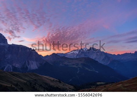 landscape scenic viewpoint at Passo Sella , Dolomite Alps, Italy
